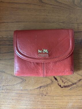 Coach Red Leather Small Trifold Wallet with Gold Hardware